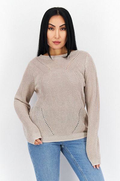 comma Women Round Neck Long Sleeve Knitted Sweater, Dusty Pink