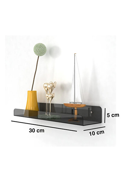 Trend Pleksi Transparan Füme Duvar Raf (30cm x 10cm)
