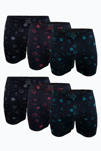 Malabadi Ανδρικά Premium Collection 6 Pack Μαύρο Modal Long Boxer με σχέδια - 6M250