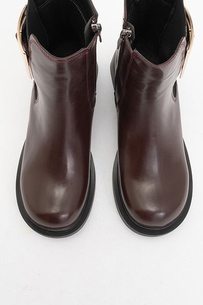 LuviShoes MORİAH Damen-Stiefel mit dickem Absatz und elastischem, seitlichem Reißverschluss in Burgunderrot mit Hautschnalle