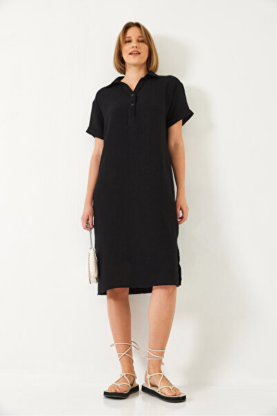 Bianco Lucci Γυναικείο καλοκαιρινό φαρδύ μουσελίνα φόρεμα με λαιμόκοψη 70222 60271009