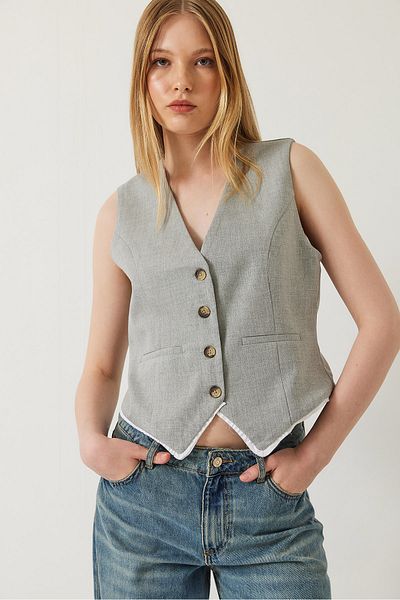 Bianco Lucci Women's V-Neck Viscose Ribbed Lined Vest 60232 60271060