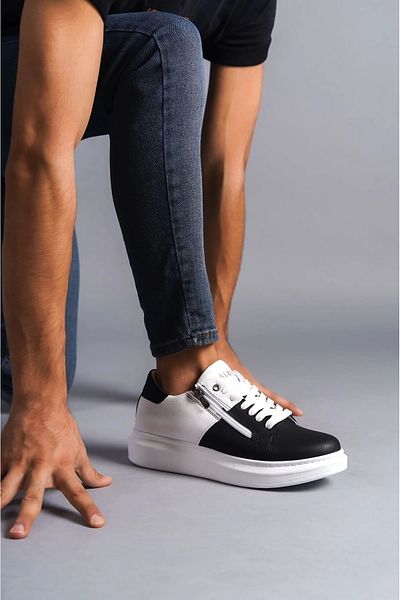 TB Terzi Bey Tb155 Warrior Lace-Up and Zippered Skin Men's Casual Sneaker Shoes Cbt - White/Black