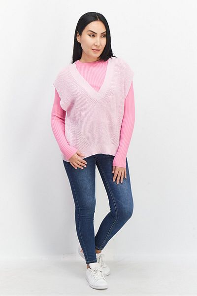 Esprit Women V-neck Knitted Sweater, Pink