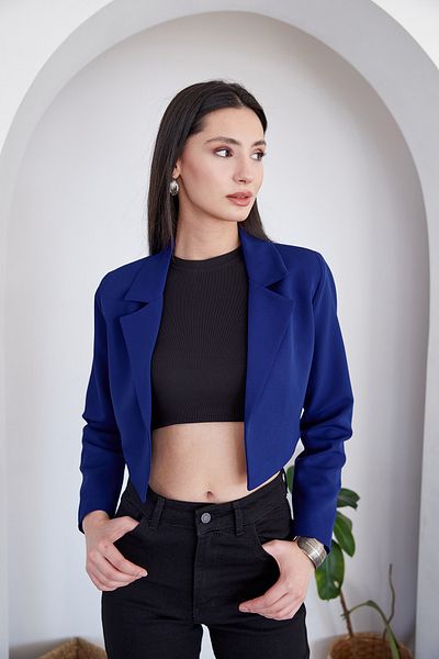 Fulla Moda Basic Double Breasted Collar Padded Crop Jacket