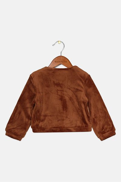 IKKS Toddlers Girl Round Neck Brand Logo Long Sleeve Full Zip Jacket, Brown