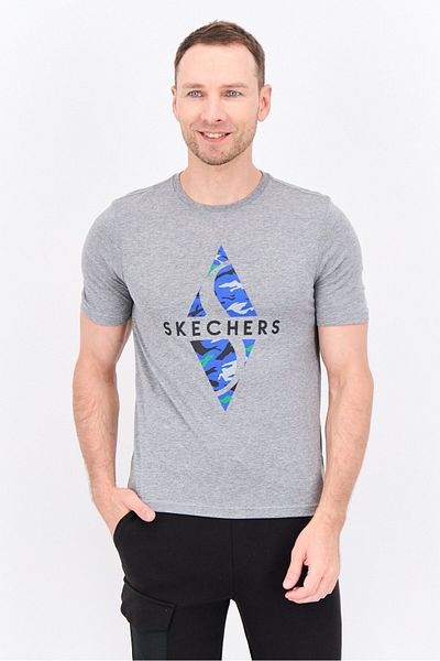 SKECHERS Men Sportswear Fit Short Sleeves Camo Training T-shirt, Light Grey