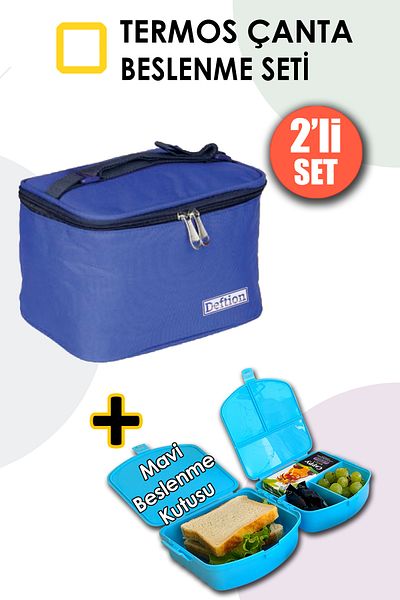 Deftion Premium Blue Boy's Lunch Box Thermal Thermos Thermos Bag and 4 Compartment Lunch Box