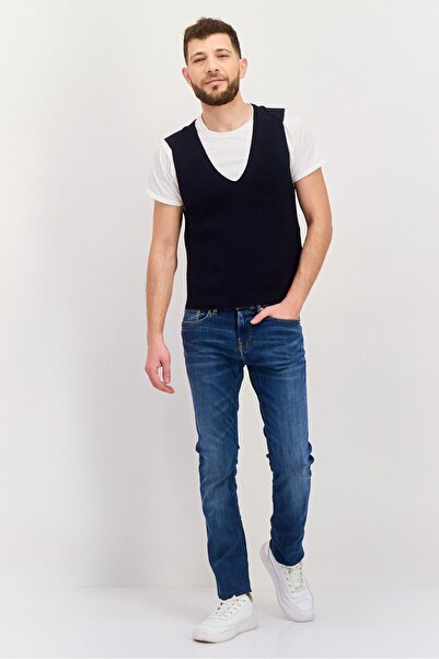 Esprit Men V-Neck Sleeveless Knitted Sweater Vest, Navy Blue