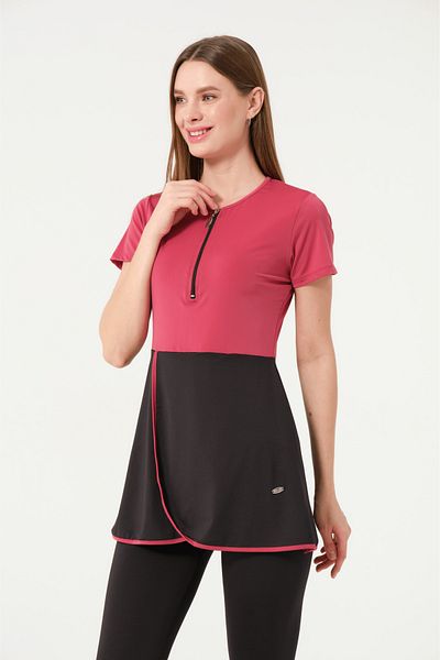 İYİBU Women's Half Closed Short Sleeve Swimsuit - 4 Pieces (Dress Swimsuit, Bottoming Shorts, Bustier, Bonnet)