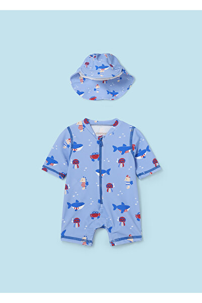 MAYORAL Yazlık Erkek Bebek Tulum Mayo Şapka Set Mavi