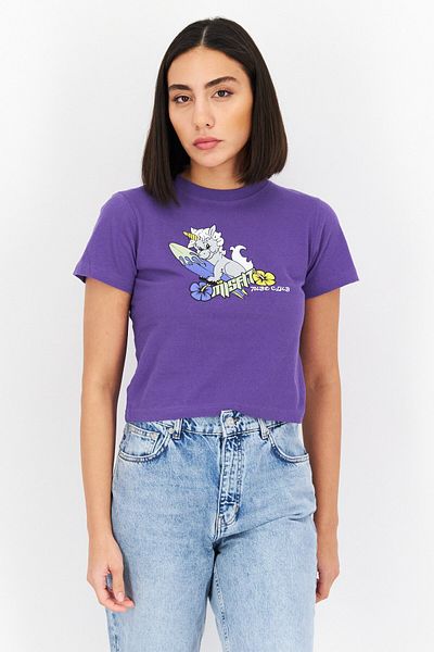 Misfit Women Crew Neck Short Sleeves Printed Cropped Top, Purple