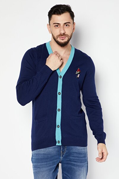 Lyle & Scott Men Button Down Long Sleeve Cardigan, Blue