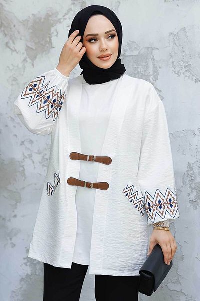 Neva Style Șapcă hijab ecru cu model 4363E