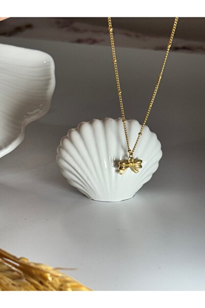 Store Gold Kaplama Fiyonk Model Kadın Çelik Kolye Kurdele Tasarımlı Şık Ve Zarif Takı