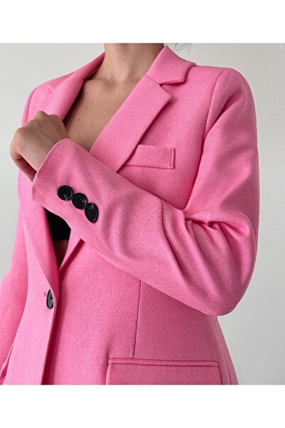 Genel Markalar Kadın Pembe Tek Düğme Yünefekt Ceket