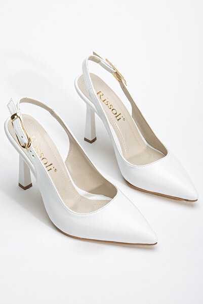 RİSSOLİ Rissoli Γυναικεία παπούτσια με τακούνι με λευκή λουστρίνι με αγκράφα
