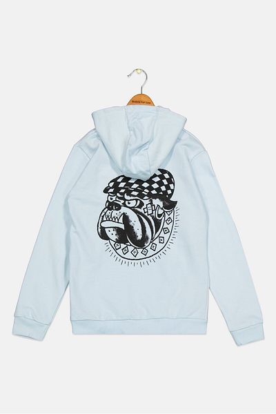 Ed Hardy Kids Boy Hooded Embroidered Logo Long Sleeves Sweatshirt, Light Blue