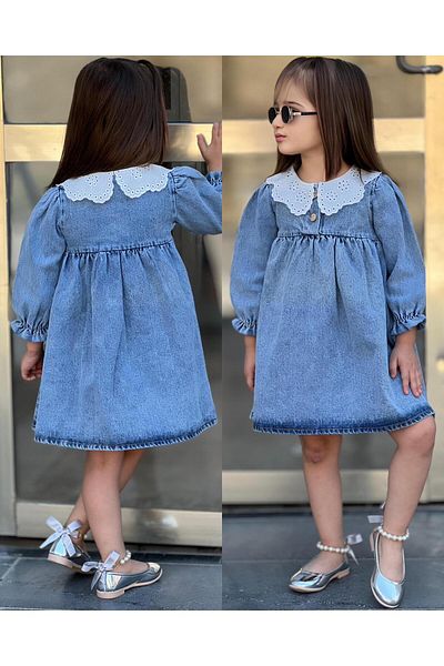 CoolCix Φόρεμα New Season Lace Collar Girl's Blue Denim Jeans