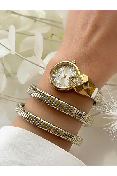 Ferrucci -(GOLD&GÜMÜŞ) Taş Detaylı Yılan Model Kadın Kol Saati-