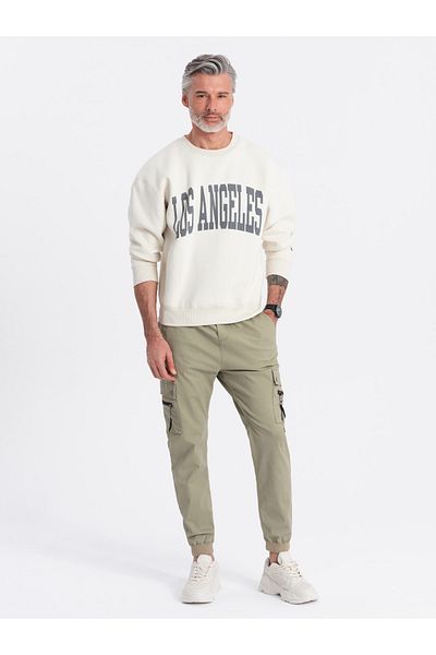 OMBRE Ανδρικό παντελόνι JOGGER με τσέπες cargo με φερμουάρ - χακί V1 OM-PAJO-0125 S