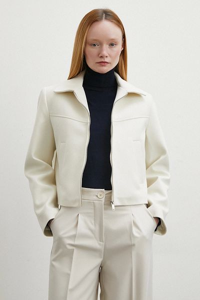 Never more Ecru Stamp Jacket - Με φερμουάρ