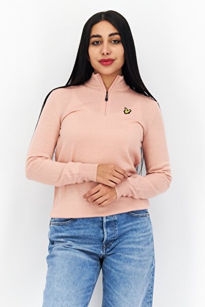 Lyle & Scott Women Mock Neck Long Sleeves Embroidered Logo Sweater, Pink