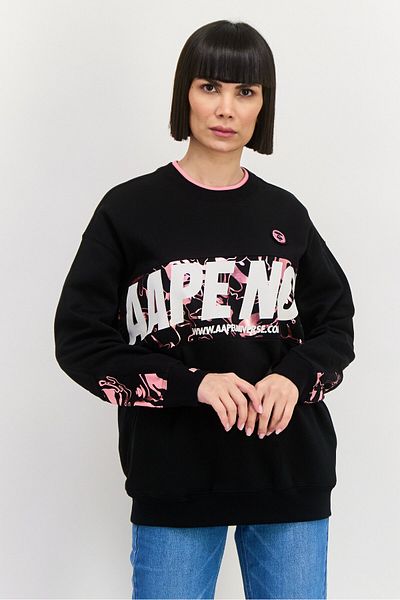 Aape By A Bathing Ape Women Hooded Brand Logo Long Sleeves Sweatshirt, Black Combo