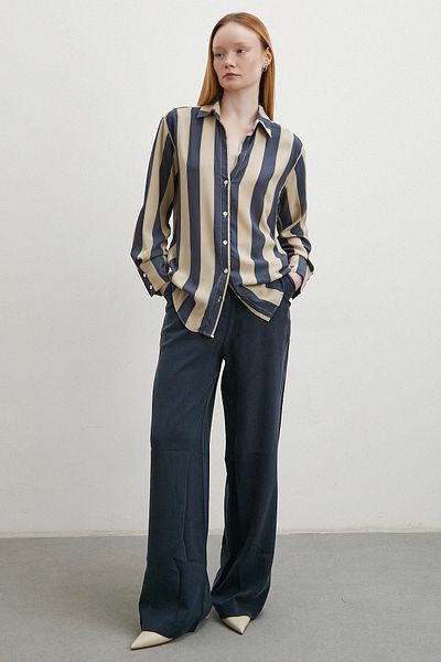 Never more Brown Striped Viscose Shirt