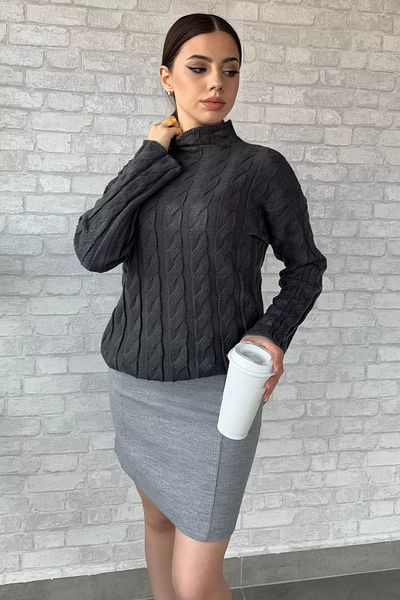 GÜLSELİ Pulover de damă cu model pe jumătate de gât antracit