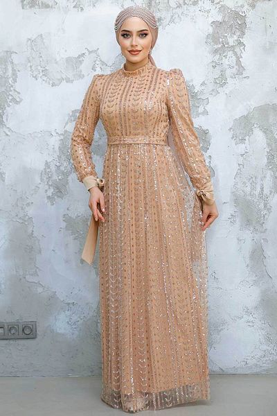 Neva Style Beaded Biscuit Hijab Evening Dress 47201Bs