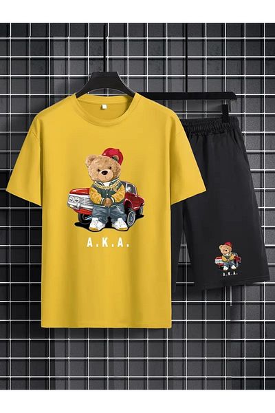 DAXİS Sportwear Company Men's Printed Set - Tee & Shorts Bottom Top Set