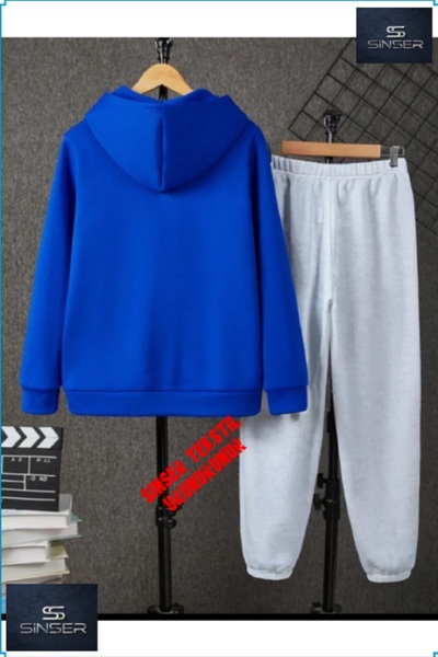 SS SİNSER Kapşonlu Çocuk “NY BEYAZ - SIYAH” Baskılı Eşofman Takımı