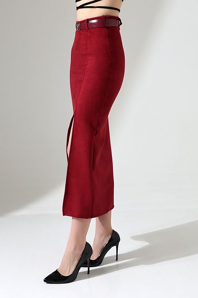 Zula Moda Fusta maxi din piele intoarsa de 92 CM - Fusta Sude Slit in fata cu fanta in fata