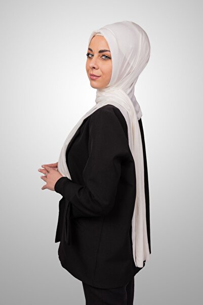 Şalcenneti.com Women's Hijab Practical Combed Cotton Shawl with Sponge Front Ready Snap Off White Color Scarf