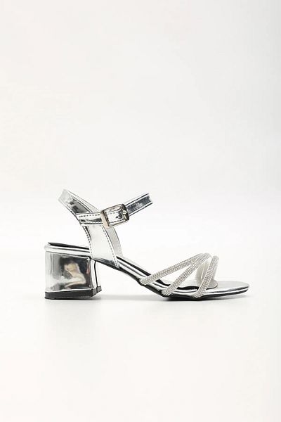 Altın Adım Girl's Heeled Comfortable Sole Shiny Stone Front Open Ankle Ankle Buckle Evening Shoes