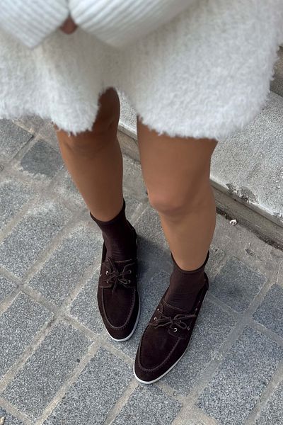 NİŞANTAŞI SHOES Bernard Brown Oryginalne zamszowe baleriny damskie na płaskiej podeszwie ze sznurowaniem