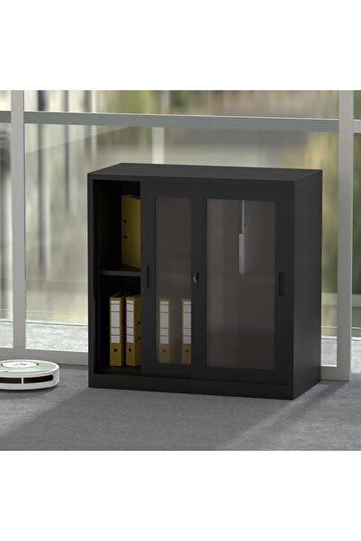 Mahmayi Victory Steel Japan Half HT Steel and Glass Door Adjustable with sliding door Filing Cabinet - Black