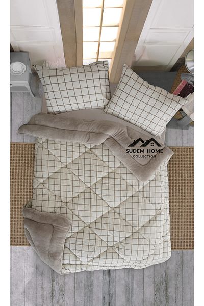 Sudem Home Collection طقم لحاف Wellsoft Polar Pufidik - مزدوج، مزدوج الجوانب، مربع كريمي