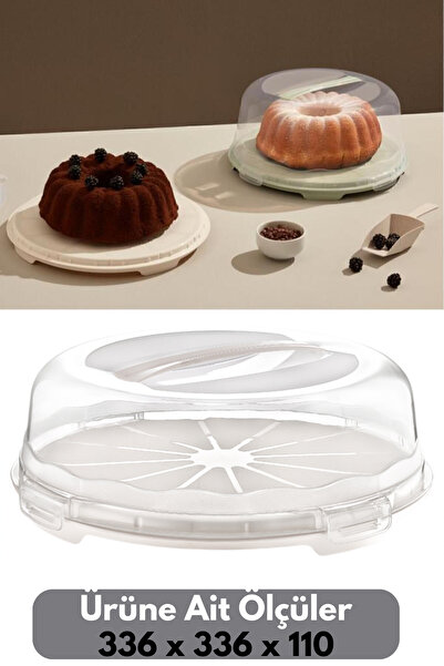 PONÇİK STORE Kek Pasta Börek Saklama Kabı, Kilitli Borcam Taşıma Fanusu 34cm ...