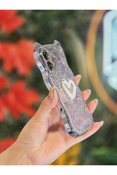 OSG حافظة فائقة الجودة متوافقة مع هاتف iPhone 16 Plus مع حماية ثلاثية الأبعاد على شكل قلب وفضي ومطرزة للكاميرا