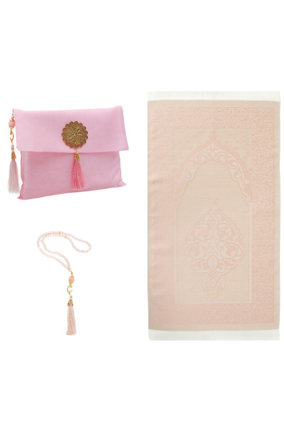 Modish Group Portable Prayer Set - Prayer Beads with Slub Pouch, Taffeta Prayer Rug and Pearl Vav