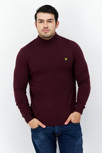 Lyle & Scott Men Turtle Neck Embroidered Logo Sweater, Burgundy