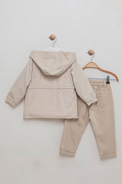Bombili 3-Piece Boy's Set with Pocket Shirt, Elastic Waist, Trousers, Hooded Coat Combination