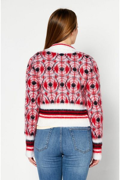 Diesel Women Stand Collar Geometric Pattern Cardigan, Red