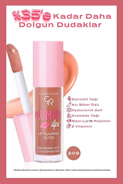 Golden Rose Plumped Lips Lipgloss No: 209 - Dolgunlaştırıcı Etkili ve Nemlend...