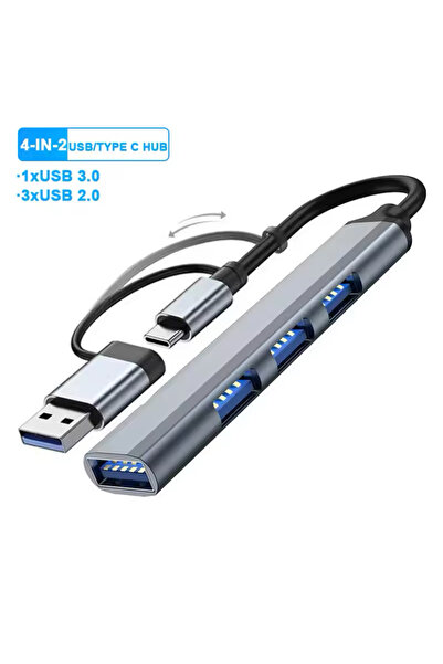 Bİ TIK BİLİŞİM 4 İN 2 USB C HUB 3.0 USB TYPE-C ÇOKLAYICI ÇEVİRİCİ OTG ÇEVİRİCİ
