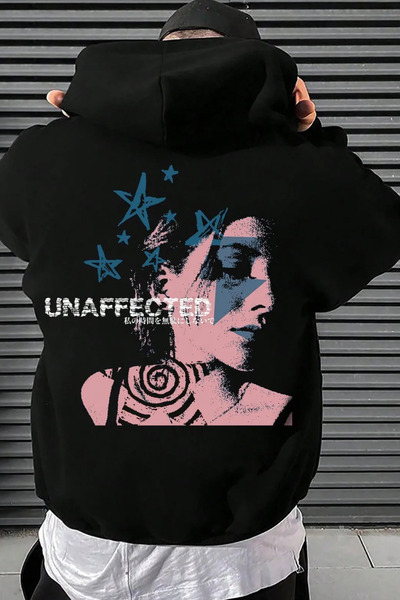 Wish BF UNAFFECTED arka baskılı siyah kapüşonlu sweatshirt hoodie