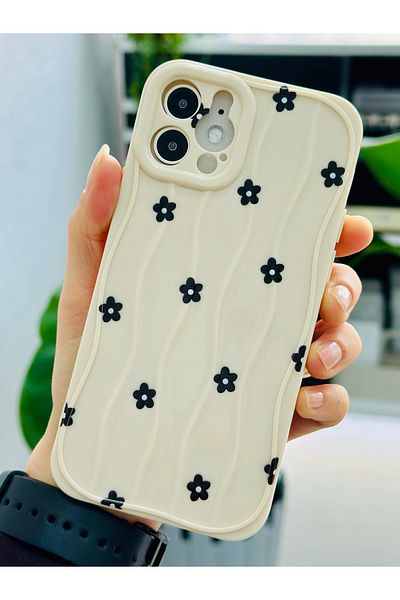 Go Aksesuar حافظة سيليكون مرنة متوافقة تمامًا مع هاتف iPhone 12 و12 Pro مع نمط طباعة BLACK DAISY