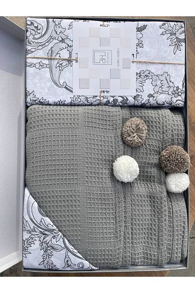 Sudem Home Collection Gray Double Pompom Dowry Pique Set